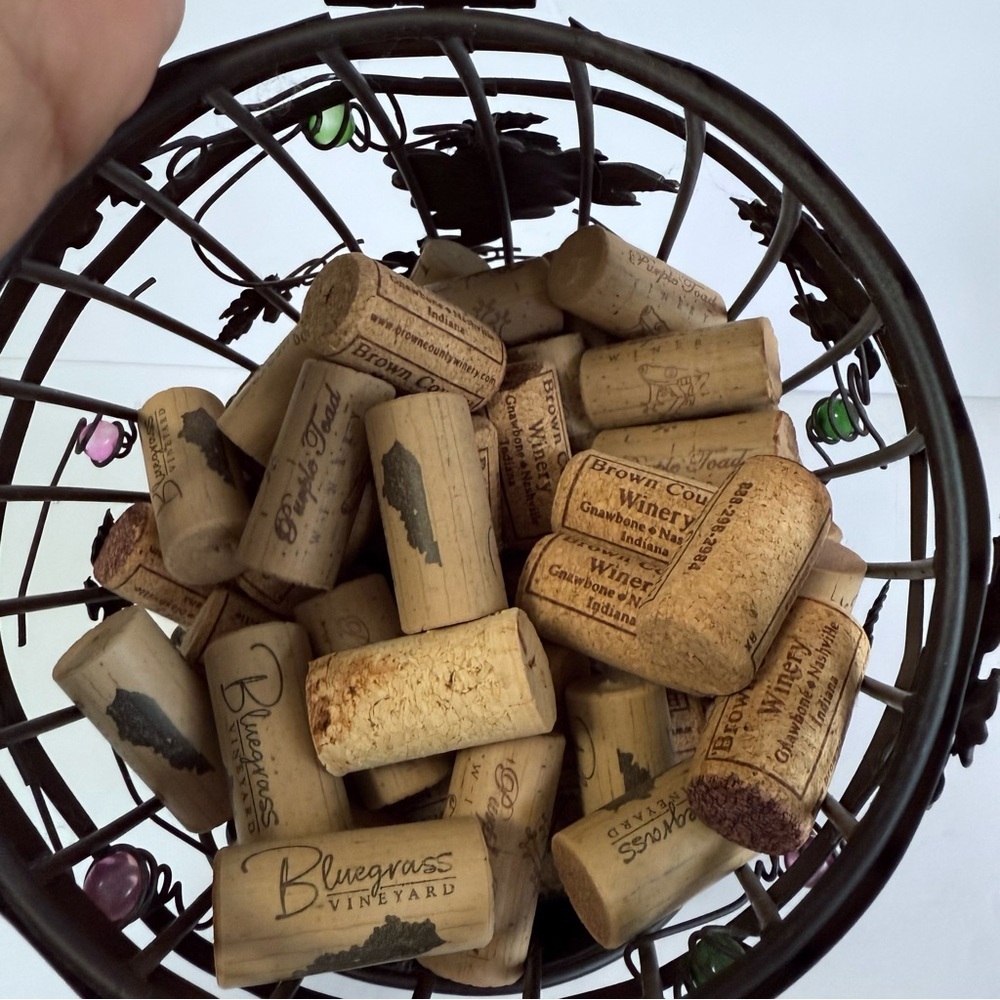 Metal Wine Barrel Cork Holder - Decorative Wine Cork Storage Bin with Grapes - Picture 7 of 10